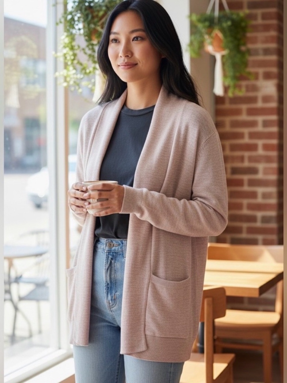 Verve Ami Women's Open Front Lightweight Cardigan Jacket - Blush Pink. NWT.